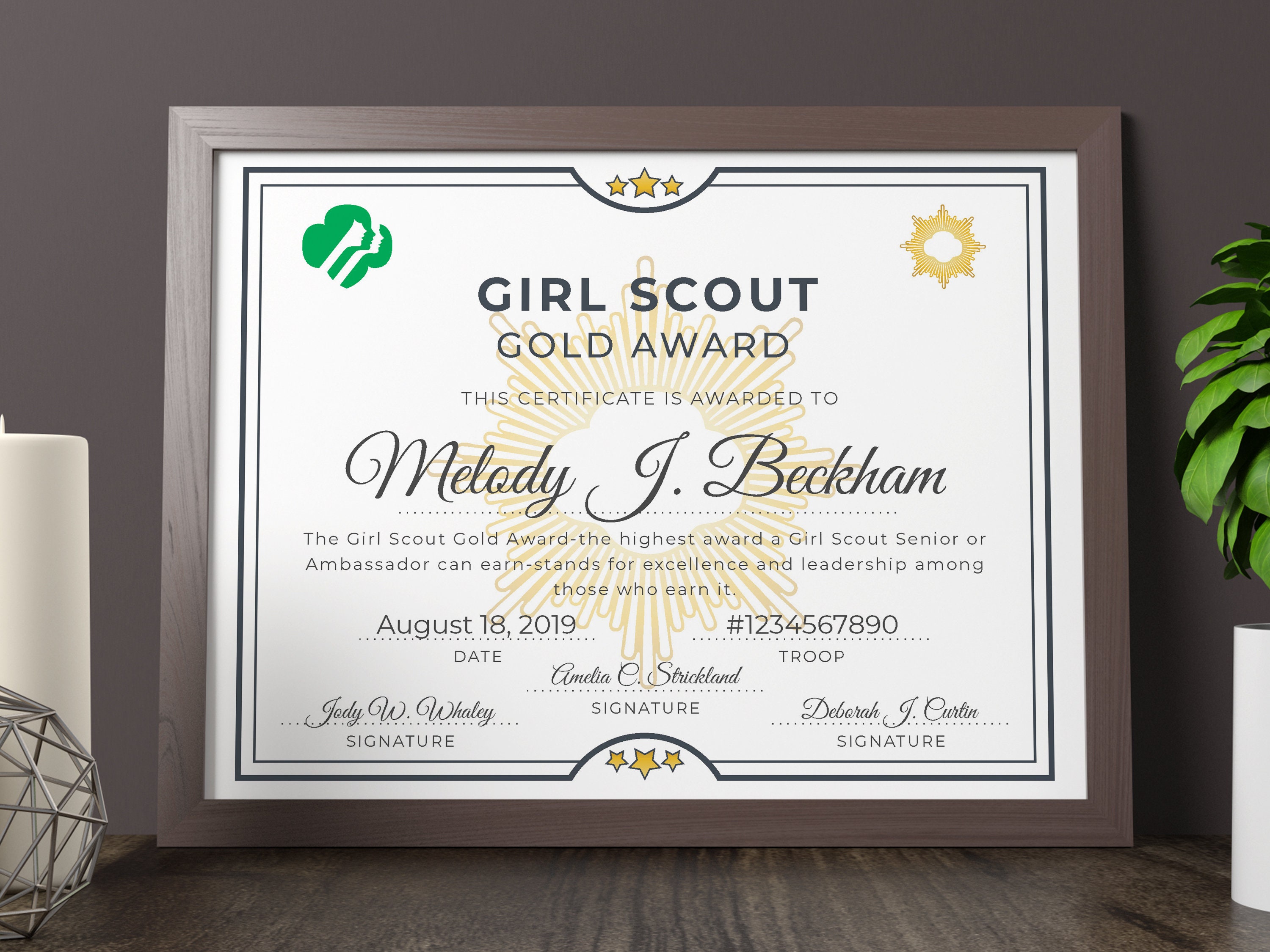Girl Scout Gold Award Certificate Printable PDF Template | Etsy