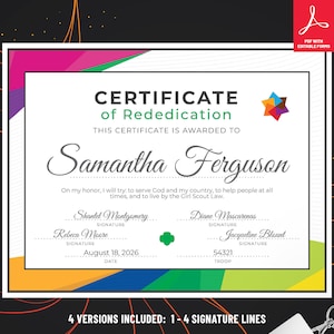 Girl Scout Rededication Certificate | Printable PDF Template