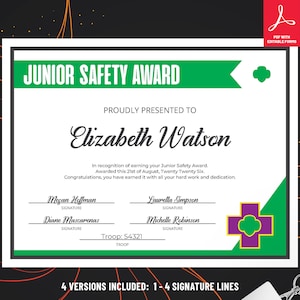 Girl Scout Junior Safety Award Certificate | Printable PDF Template