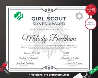Girl Scout Gold Award Certificate Printable PDF Template | Etsy