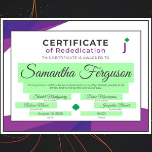 Girl Scout Junior Rededication Certificate | Printable PDF Template - Etsy