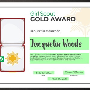 Girl Scout Gold Award Certificate Printable PDF Template - Etsy