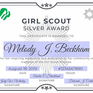 Girl Scout Silver Award Certificate Printable PDF Template | Etsy