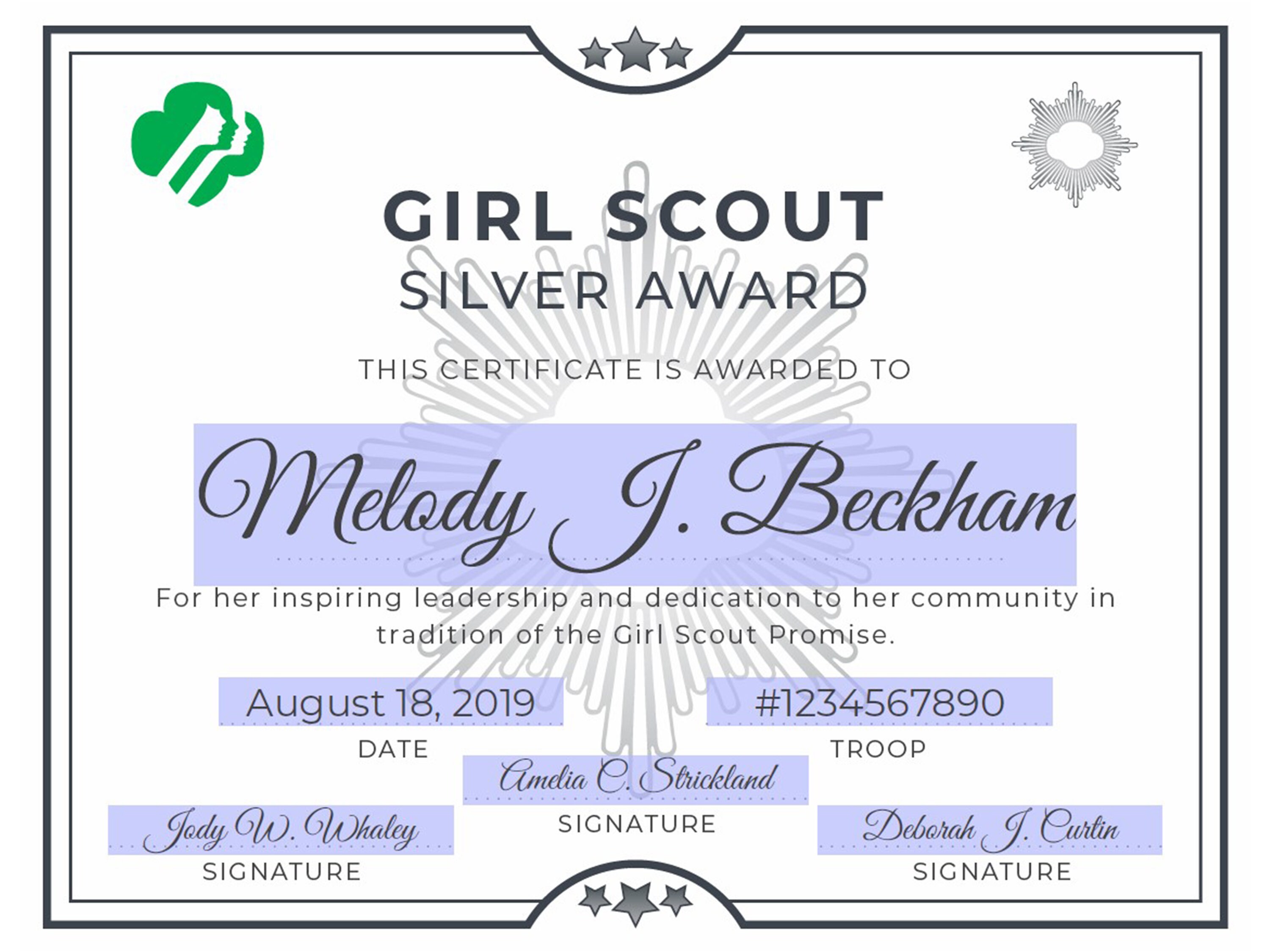 Girl Scout Silver Award Certificate Printable PDF Template | Etsy
