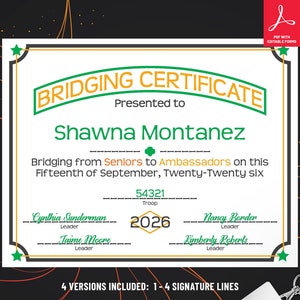 Girl Scout Bridging to Ambassadors Certificate | PDF Template