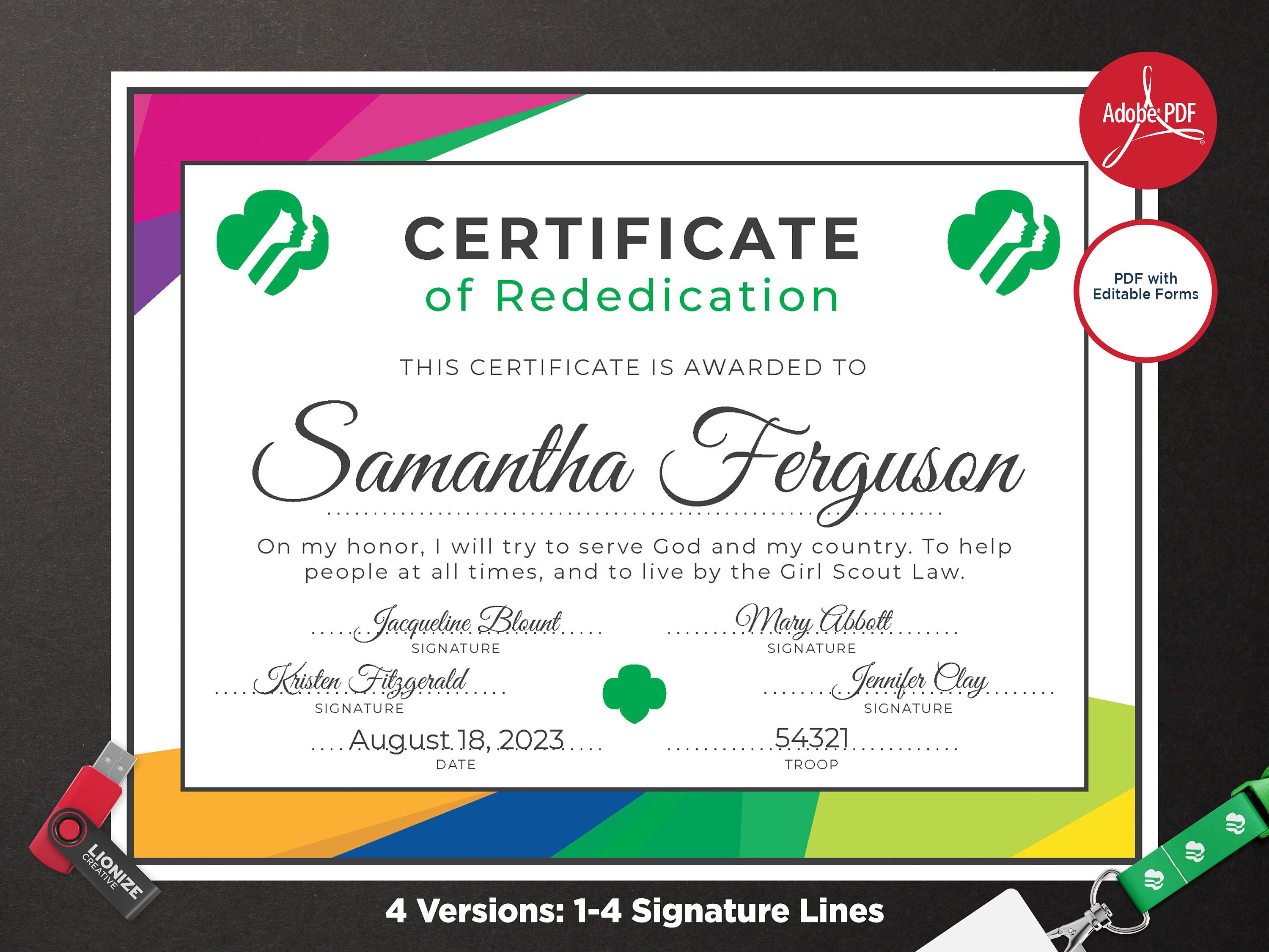 Girl Scout Rededication Certificate Printable PDF Template - Etsy