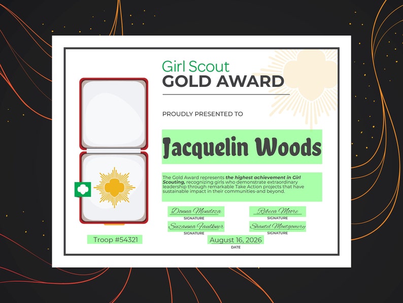 Girl Scout Gold Award Certificate Printable PDF Template - Etsy