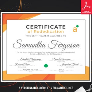 Girl Scout Ambassador Rededication Certificate | Printable PDF Template