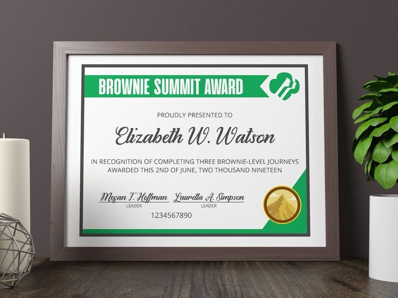 Girl Scout Brownie Summit Award Certificate PDF Template Etsy