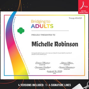 Girl Scout Bridging to Adults Certificate | PDF Template