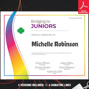 Girl Scout Bridging to Juniors Certificate | PDF Template