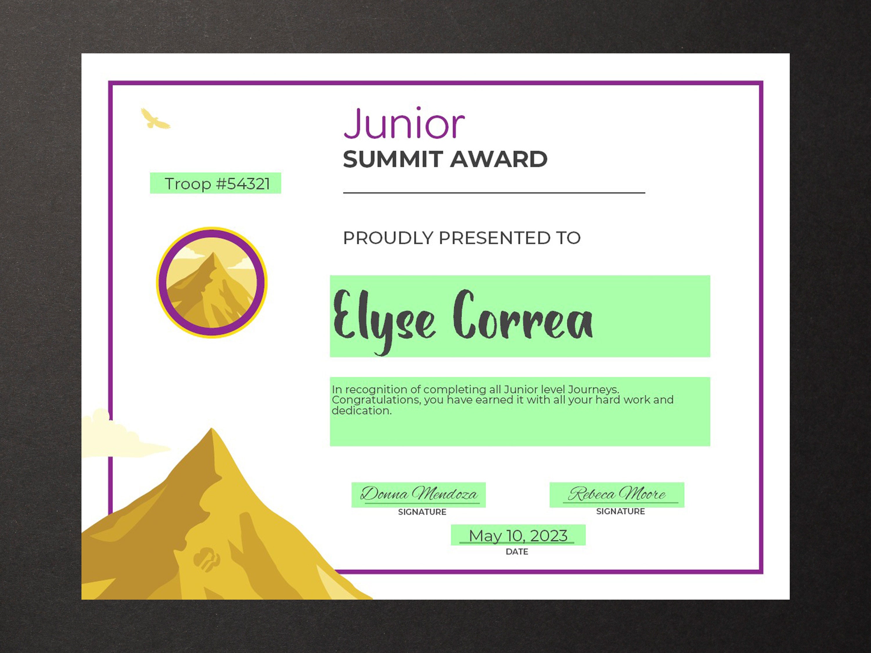 Girl Scouts Junior Summit Certificate PDF Template - Etsy