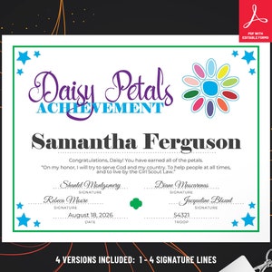 Girl Scout Daisy Petals Achievement Certificate | Printable PDF Template