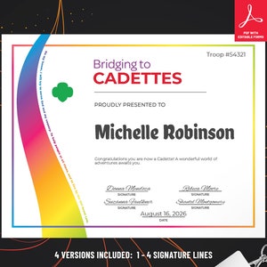 Girl Scouts Bridging to Cadettes Certificate | PDF Template