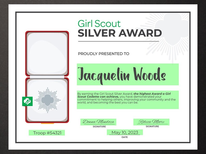 Girl Scout Silver Award Certificate Printable PDF Template | Etsy