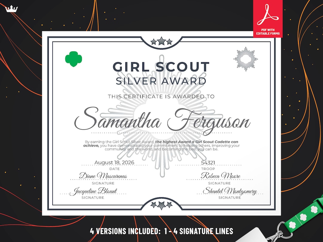 Girl Scout Silver Award Certificate | Printable PDF Template - Etsy