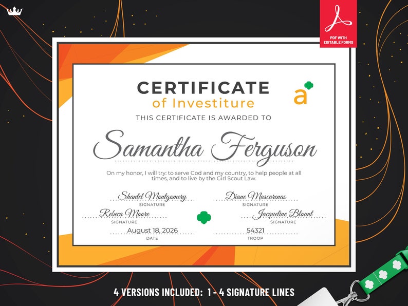 Girl Scout Ambassador Investiture Certificate Printable PDF - Etsy México