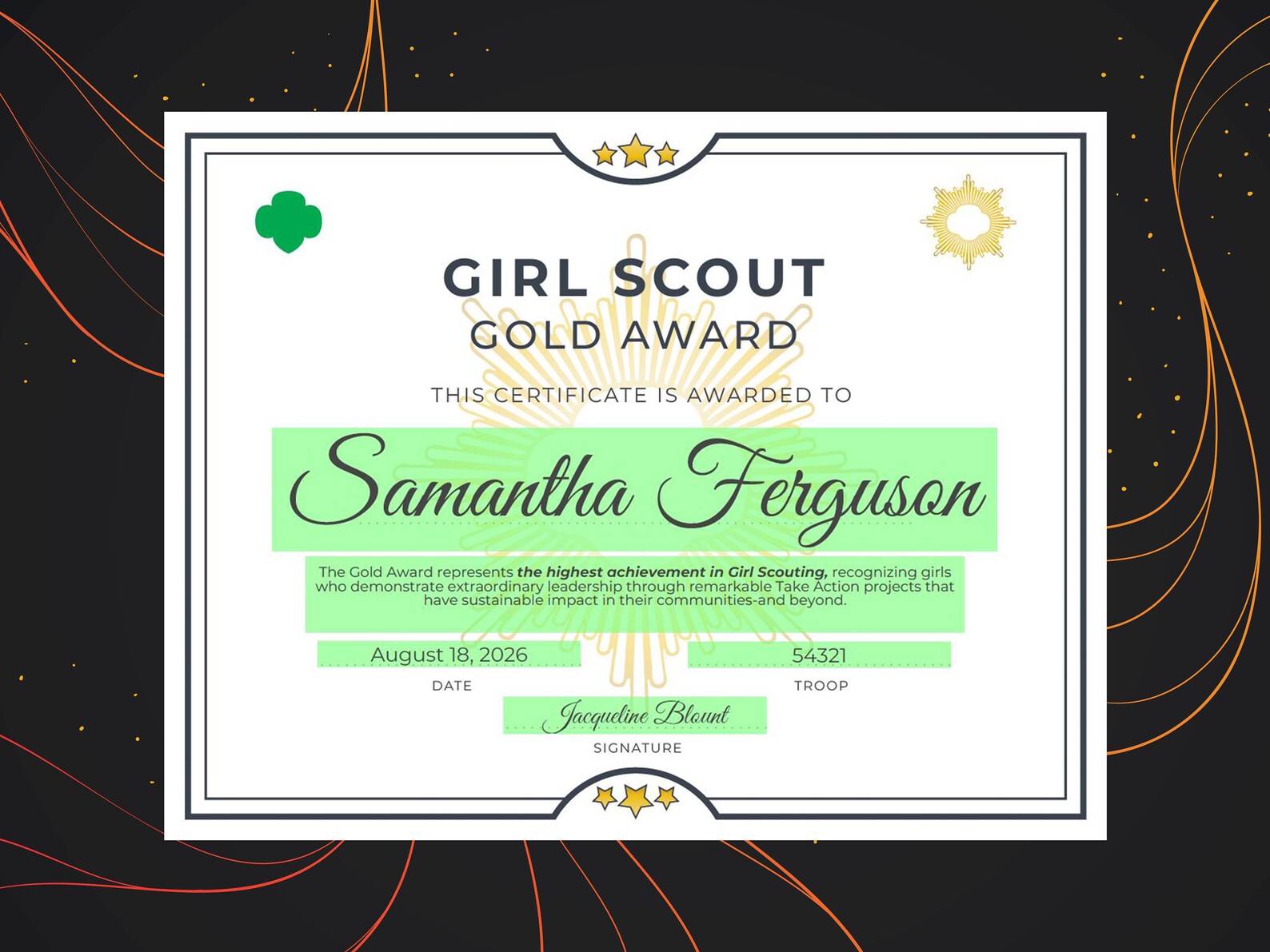 Girl Scout Gold Award Certificate | Printable PDF Template - Etsy