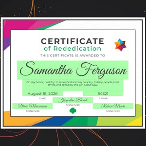 Girl Scout Rededication Certificate | Printable PDF Template - Etsy