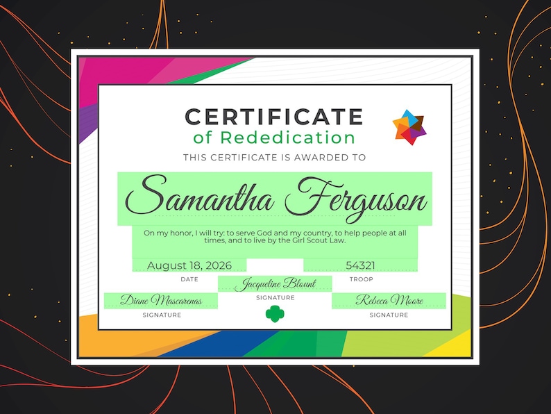 Girl Scout Rededication Certificate | Printable PDF Template - Etsy