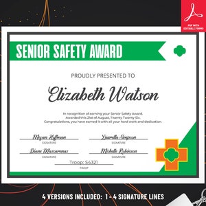 Girl Scout Senior Safety Award Certificate | Printable PDF Template