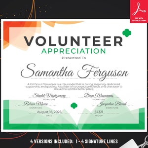 Girl Scout Volunteer Appreciation Certificate | Printable PDF Template