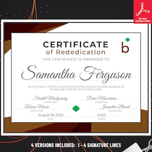 Girl Scout Brownie Rededication Certificate | Printable PDF Template