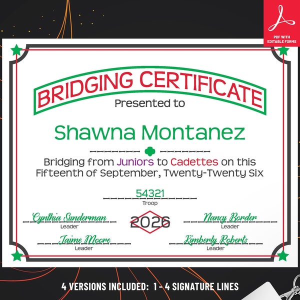 Girl Scouts Bridging to Cadettes Certificate | PDF Template