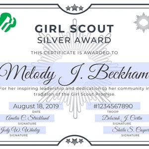 Girl Scout Silver Award Certificate Printable PDF Template | Etsy