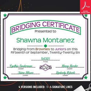 Girl Scout Bridging to Juniors Certificate | PDF Template