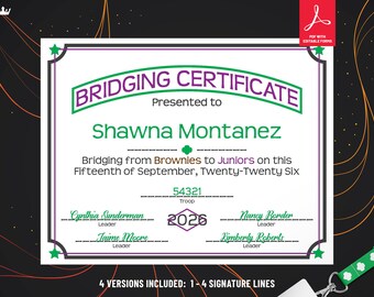 Girl Scout Bridging Certificate Juniors to Cadettes Seniors or