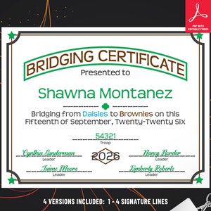 Girls Scout Bridging to Brownies Certificate | PDF Template