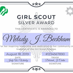 Girl Scout Silver Award Certificate Printable PDF Template | Etsy