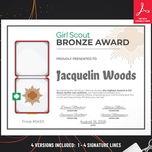 Girl Scout Bronze Award Certificate | Printable PDF Template