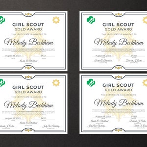 Girl Scout Gold Award Certificate Printable PDF Template - Etsy