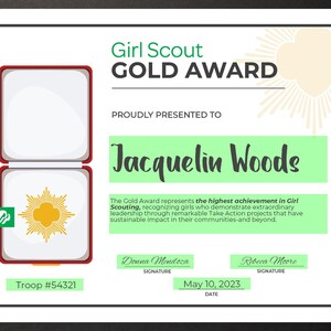 Girl Scout Gold Award Certificate Printable PDF Template | Etsy