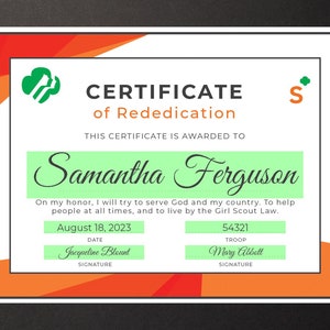 Girl Scout Senior Rededication Certificate Printable PDF - Etsy