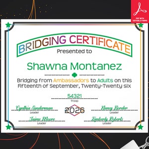 Girl Scout Bridging to Adults Certificate | PDF Template