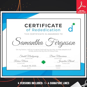 Girl Scout Daisy Rededication Certificate | Printable PDF Template