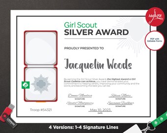 Girl Scout Medal of Honor Certificate Printable PDF Template - Etsy