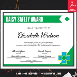 Girl Scout Daisy Safety Award Certificate | Printable PDF Template