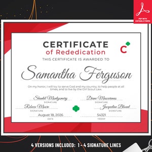 Girl Scout Cadette Rededication Certificate | Printable PDF Template