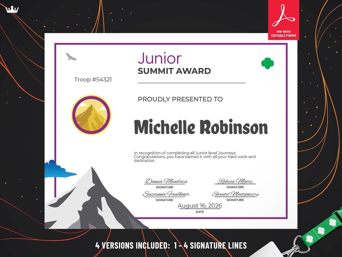 Girl Scouts Junior Summit Certificate PDF Template - Etsy