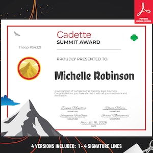 Girl Scouts Cadette Summit Certificate | PDF Template
