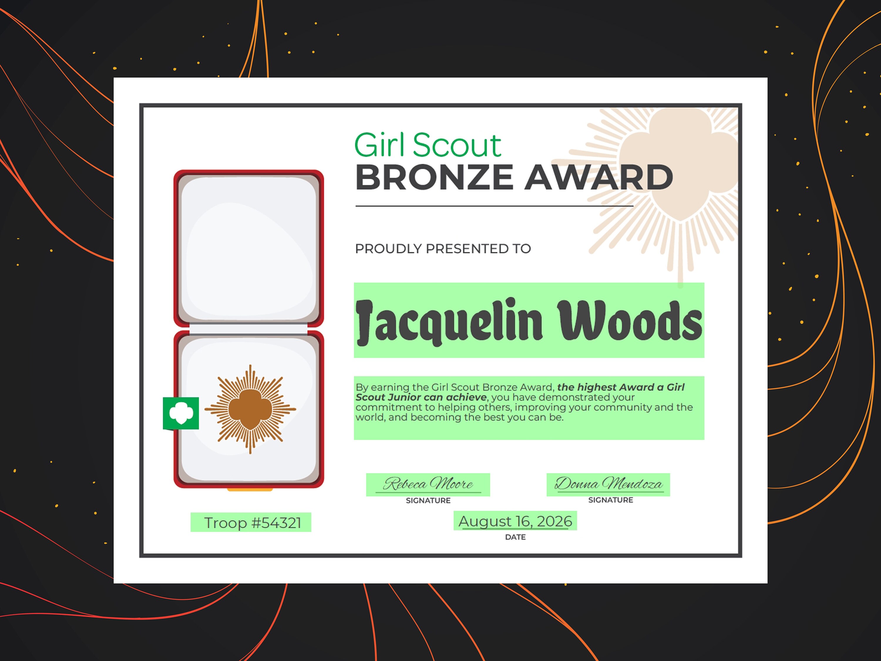 Girl Scout Bronze Award Certificate Printable PDF Template Etsy