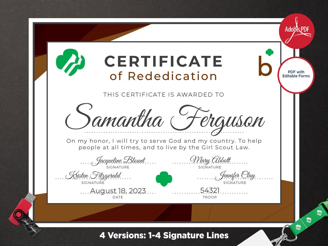 Girl Scout Brownie Rededication Certificate Printable PDF - Etsy