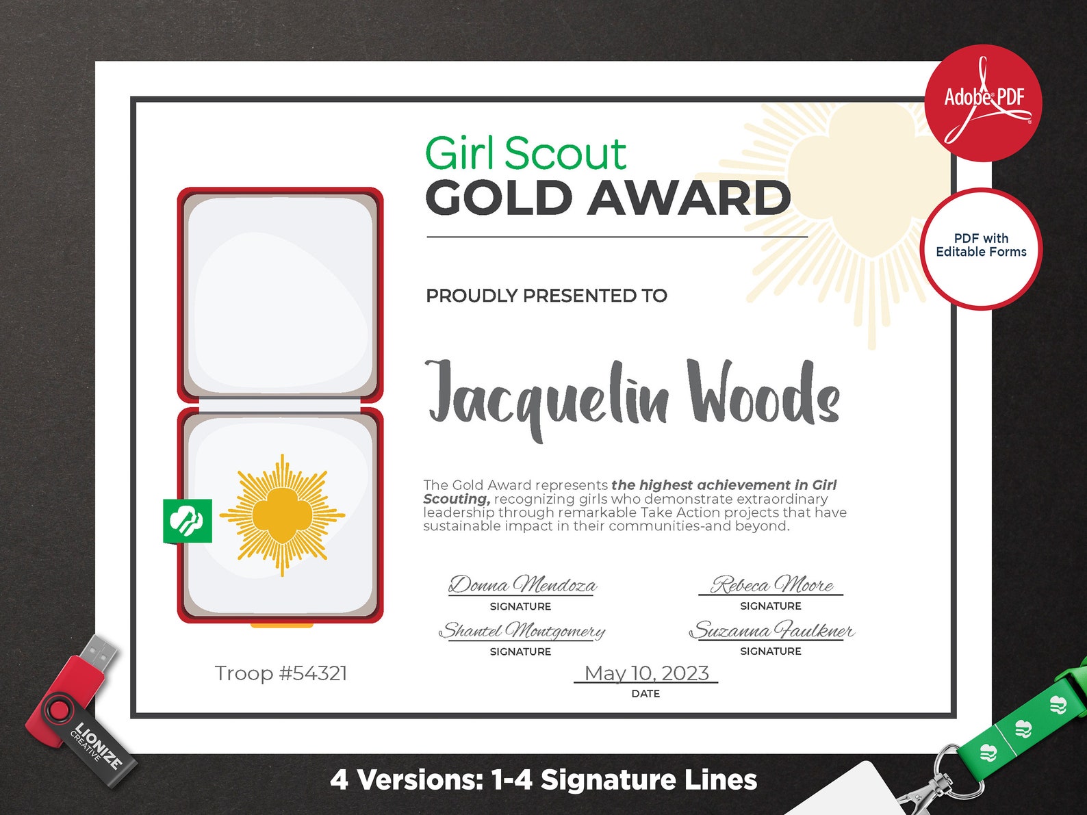Girl Scout Gold Award Certificate Printable PDF Template | Etsy