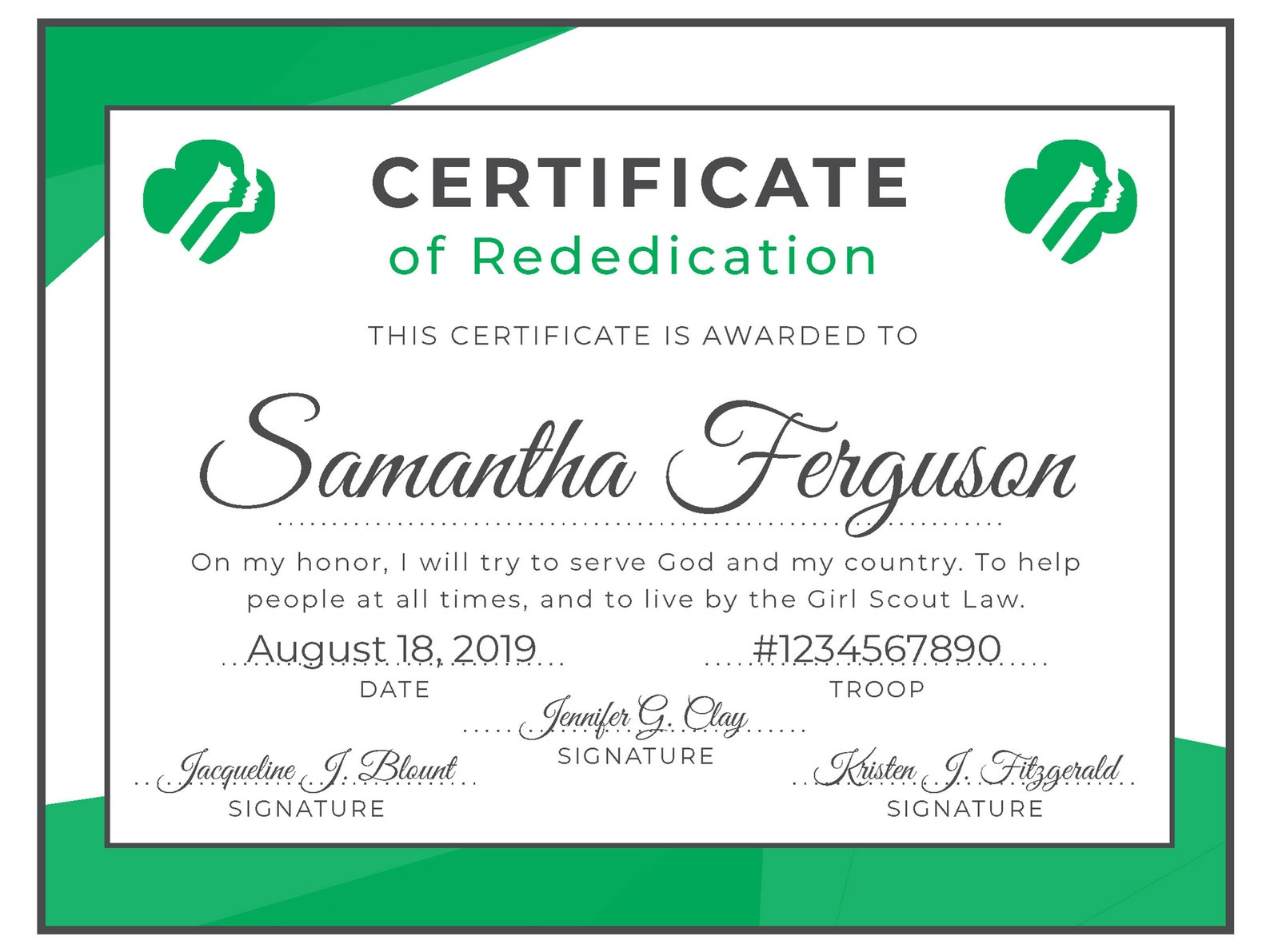 Girl Scout Rededication Certificate Printable PDF Template | Etsy