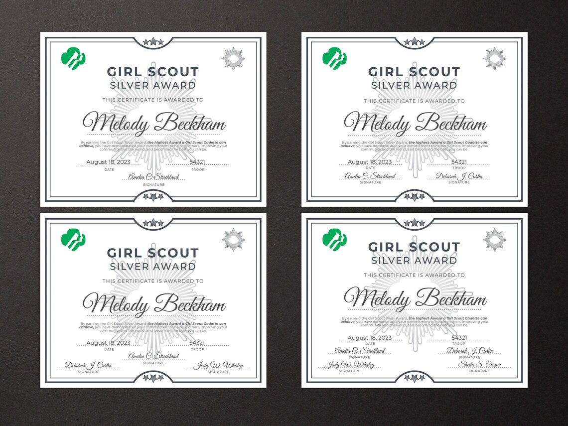 Girl Scout Silver Award Certificate Printable PDF Template - Etsy Finland