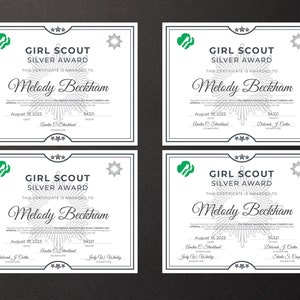 Girl Scout Silver Award Certificate Printable PDF Template - Etsy